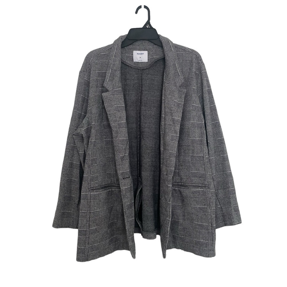 Old Navy Jacquard Boyfriend Blazer for Women white/ grey plaid XXL